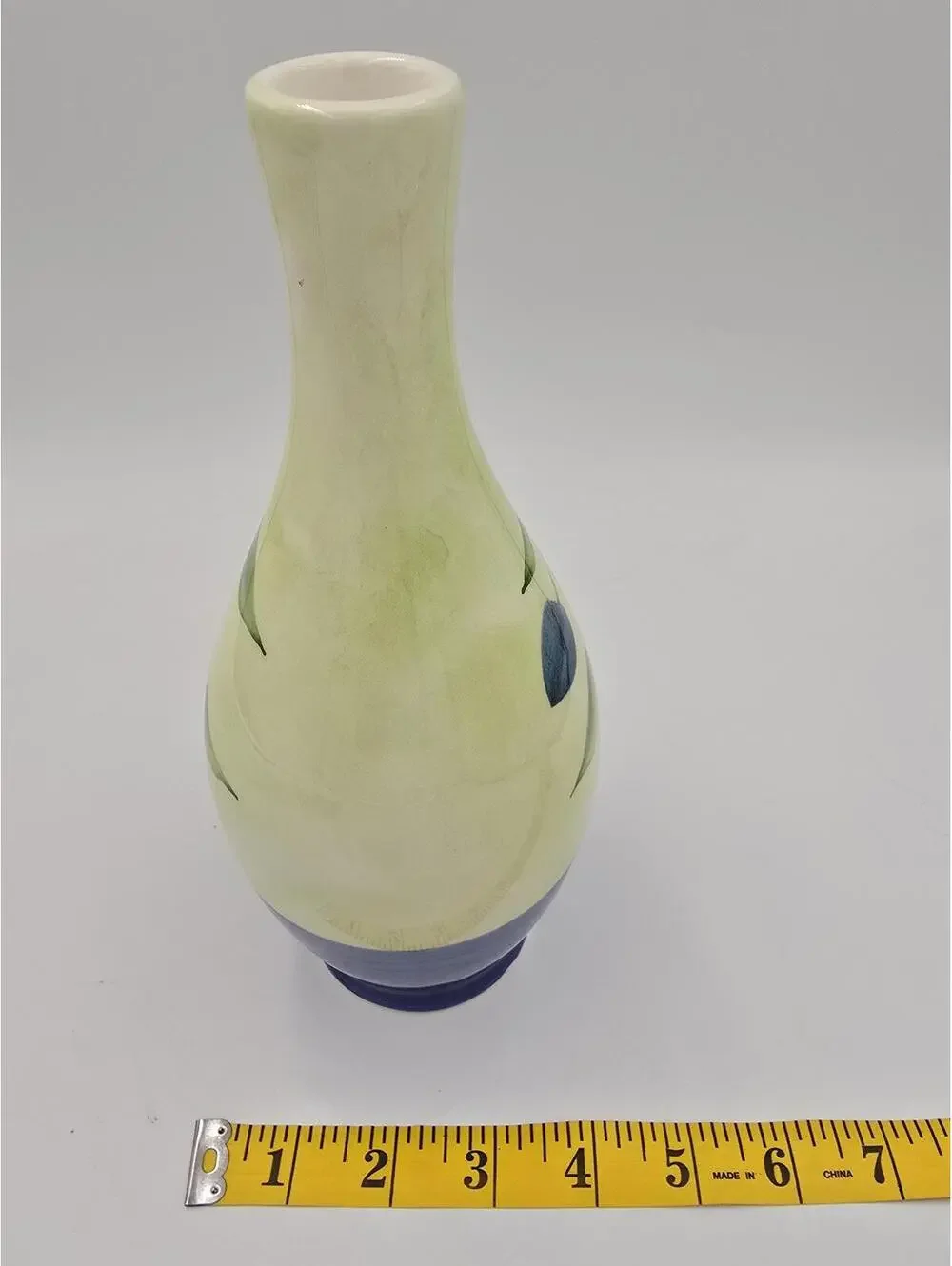 Vintage Ceramica Italy Hand Painted Olive Vase Blue Green Pottery 9